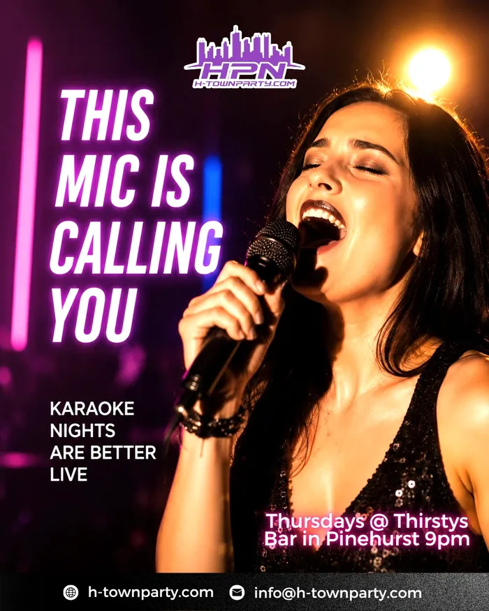 “This mic is calling you — karaoke nights are better live.” Thursdays at Thirstys Bar in Pinehurst, 9pm.