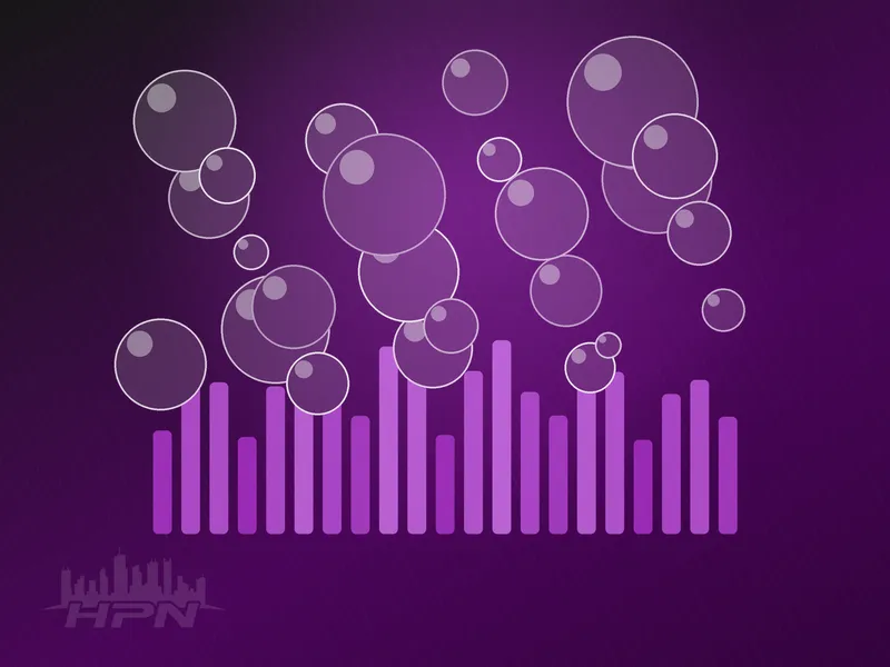 A graphic of foam bubbles rising over a DJ's sound-level bars.